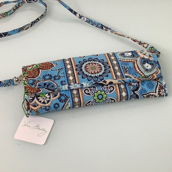 Vera Bradley Bali Blue Sleek wallet crossbody Clutch purse NWT - Picture 3 of 16